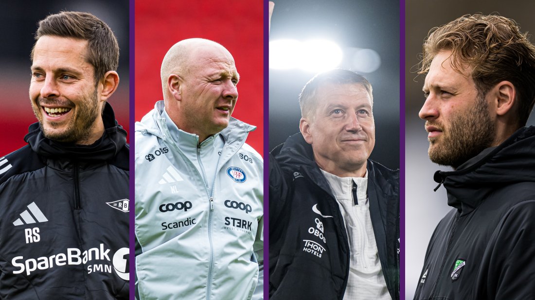 De nominerte til Årets trener i Toppserien 2025: Robin Shroot, Nils Lexerød, Leif Gunnar Smerud og Martin Lindmark.