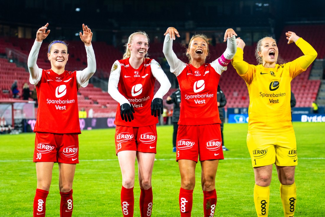 Brann jubler etter kvalifiseringen til Champions League-gruppespillet. Foto: Ingrid Wollberg/TV 2.